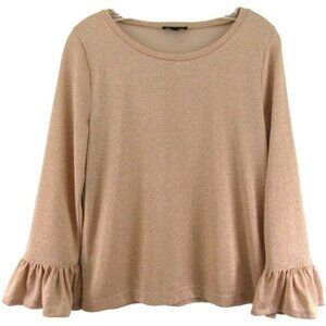 J Crew Beige Gold Metallic Sparkle Long Ruffle Sleeve Top Womens Size M Bling